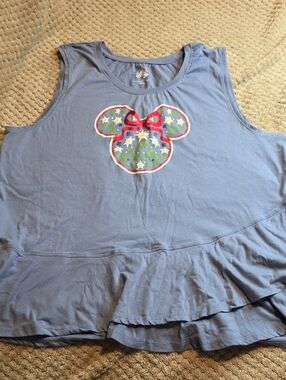 Disney Light Blue Tank Top with Floral Mouse Bow Graphic